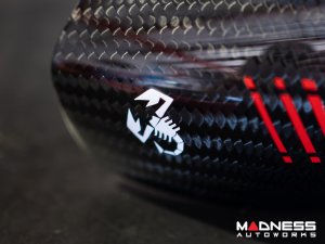 FIAT 500 Mirror Covers - Carbon Fiber - Red Racing Stripe w/ White Scorpion